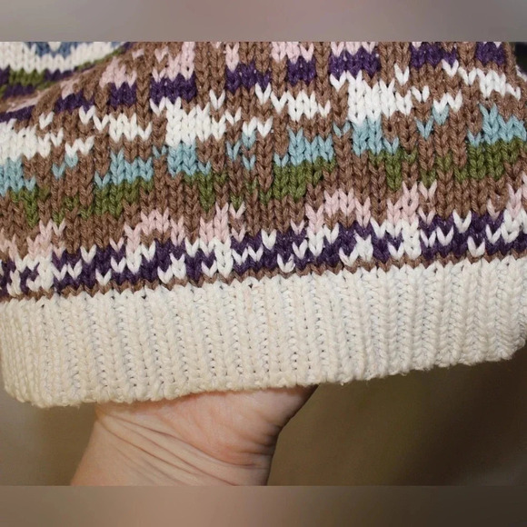 Women’s Vintage Knit Patterned Mockneck Cottagecore Neutral Toned Sweater Small - Picture 15 of 16
